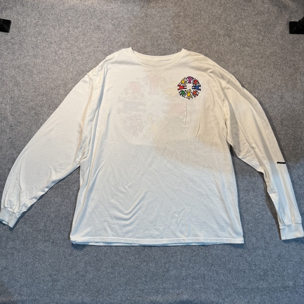 Keith Haring Long Sleeve Graphic T Shirt Mens XL White Art Pop Streetwear